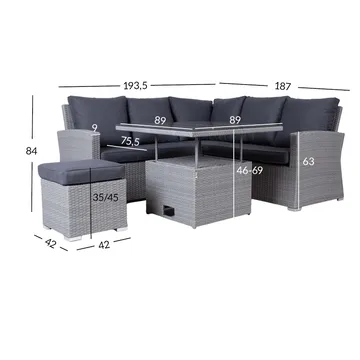 Havemøbelsæt HOME4YOU Samuel bord, hjørnesofa og puf - Grå - Havemøbler - Loungemøbler - Sofagrupper udendørs