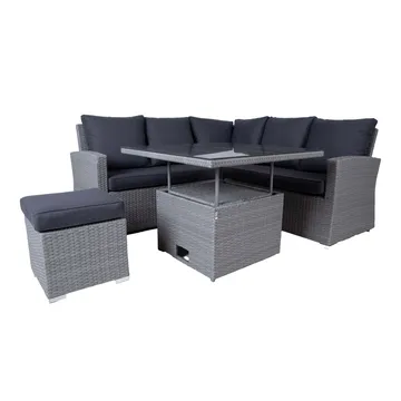 Havemøbelsæt HOME4YOU Samuel bord, hjørnesofa og puf - Grå - Havemøbler - Loungemøbler - Sofagrupper udendørs
