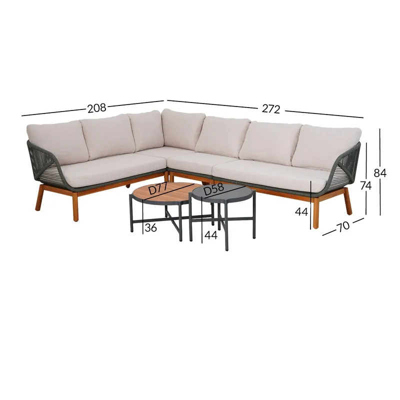 Havemøbelsæt HOME4YOU Tuxedo hjørnesofa og 2 borde - Grøn - Have - Udendørs miljø - Altan & terrasse - Altanmøbler