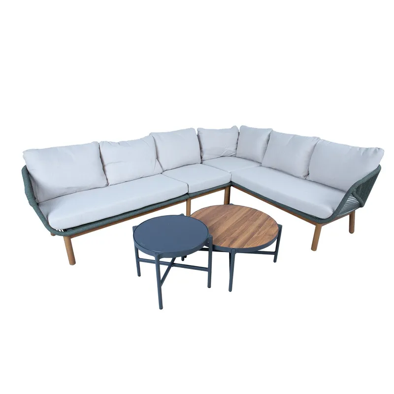 Havemøbelsæt HOME4YOU Tuxedo hjørnesofa og 2 borde - Grøn - Have - Udendørs miljø - Altan & terrasse - Altanmøbler