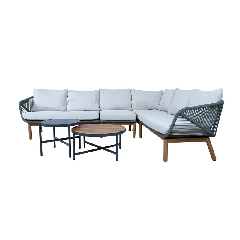 Havemøbelsæt HOME4YOU Tuxedo hjørnesofa og 2 borde - Grøn - Have - Udendørs miljø - Altan & terrasse - Altanmøbler