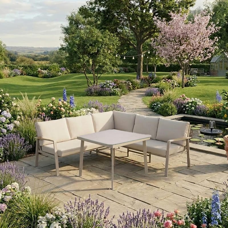 Havemøbelsæt HOME4YOU Upland bord og hjørnesofa beige - Beige - Have - Udendørs miljø - Altan & terrasse - Altanmøbler