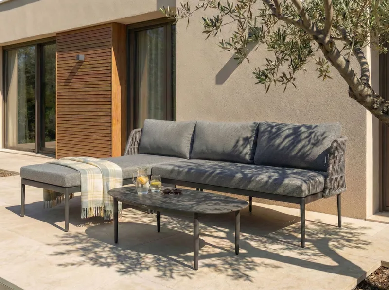 Hjørnesofa udendørs med bord 3-personers Leffe højrevendt - Grå - Have - Udendørs miljø - Altan & terrasse - Altanmøbler