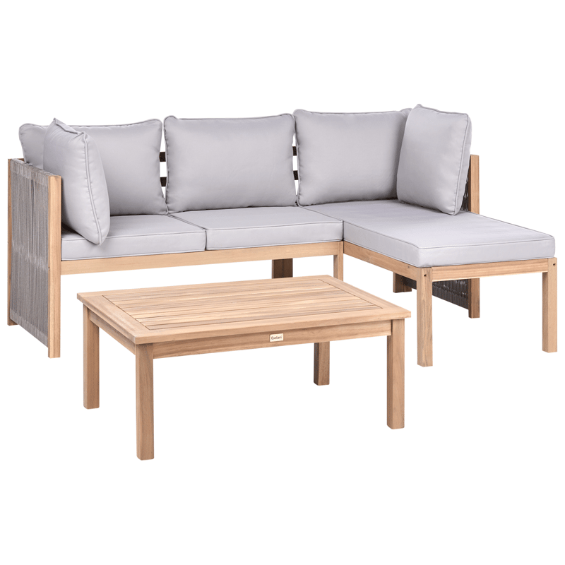 Hjørnesofa udendørs med bord 3-personers Arabba venstrevendt akacietræ - Brun/Grå - Have - Udendørs miljø - Altan & terrasse - Altanmøbler