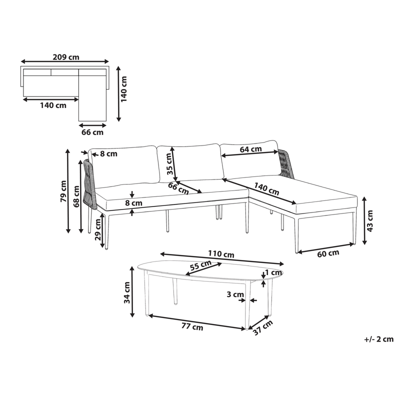 Hjørnesofa udendørs med bord 3-personers Leffe venstrevendt - Grå - Have - Udendørs miljø - Altan & terrasse - Altanmøbler