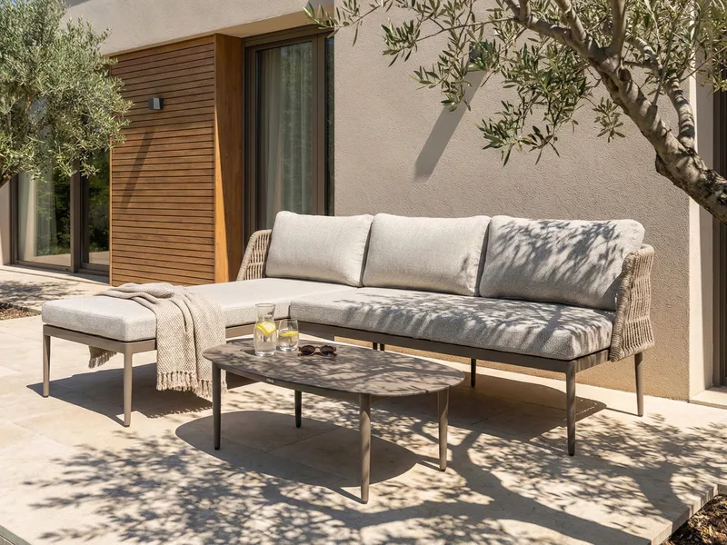 Hjørnesofa udendørs med bord 3-personers Leffe højrevendt - Beige - Have - Udendørs miljø - Altan & terrasse - Altanmøbler