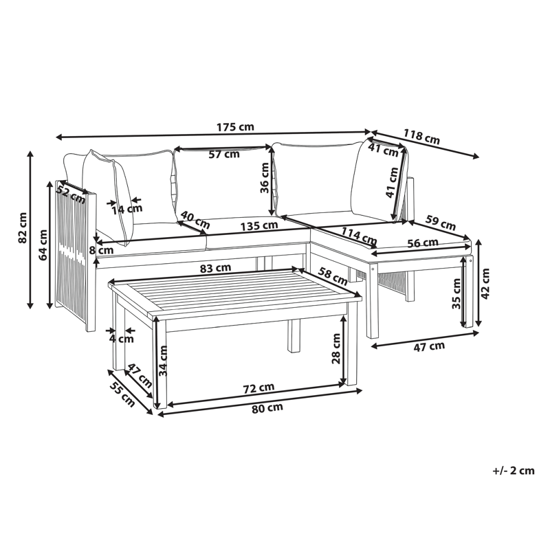 Hjørnesofa udendørs med bord 3-personers Arabba venstrevendt akacietræ - Brun/Grå - Have - Udendørs miljø - Altan & terrasse - Altanmøbler