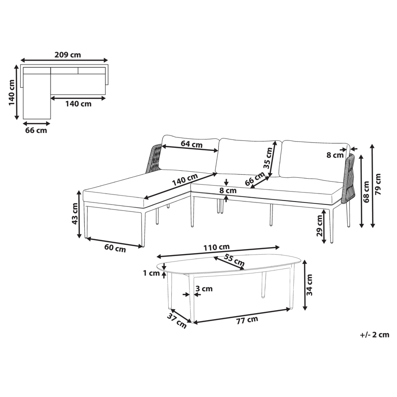 Hjørnesofa udendørs med bord 3-personers Leffe højrevendt - Grå - Have - Udendørs miljø - Altan & terrasse - Altanmøbler