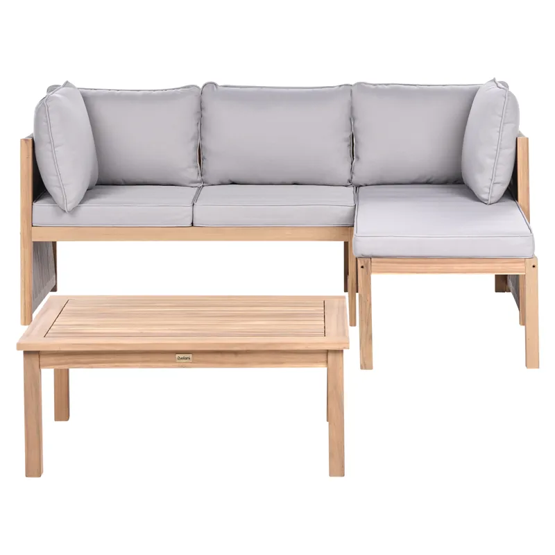 Hjørnesofa udendørs med bord 3-personers Arabba venstrevendt akacietræ, Brun/Grå