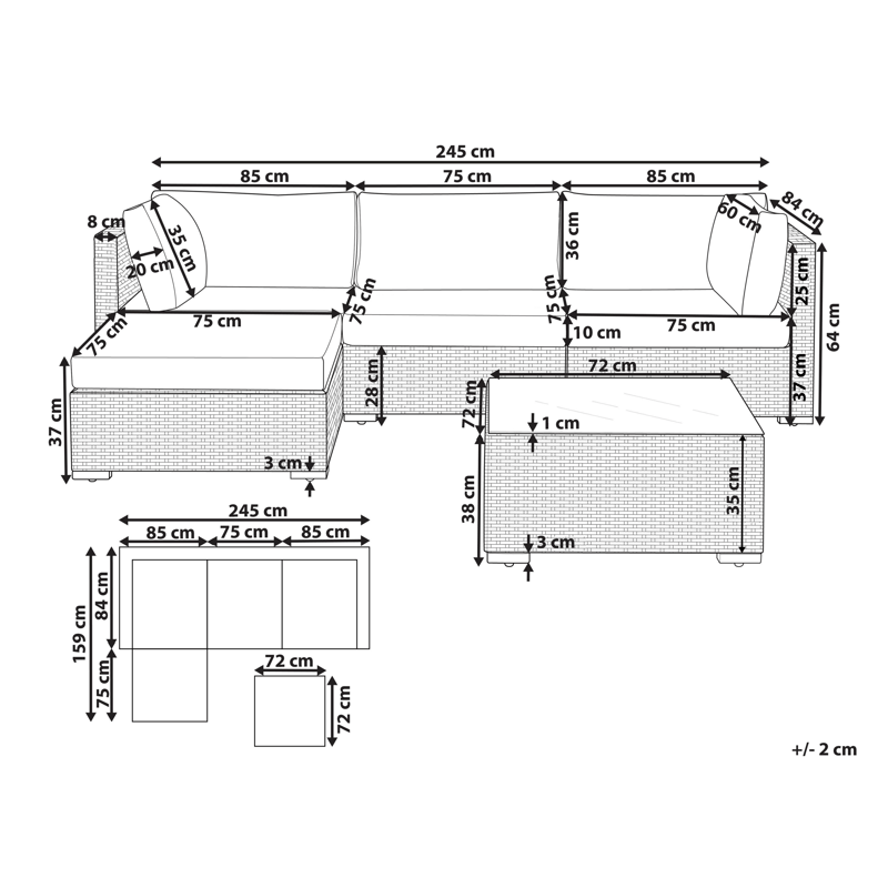 Hjørnesofa udendørs med bord 4-personers Sano højrevendt modulær kunstflet - Hvid/Beige - Have - Udendørs miljø - Altan & terrasse - Altanmøbler