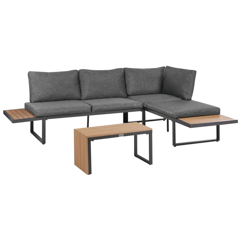 Hjørnesofa udendørs med bord 4-personers Pienza højrevendt - Grå/Brun/Sort - Have - Udendørs miljø - Altan & terrasse - Altanmøbler