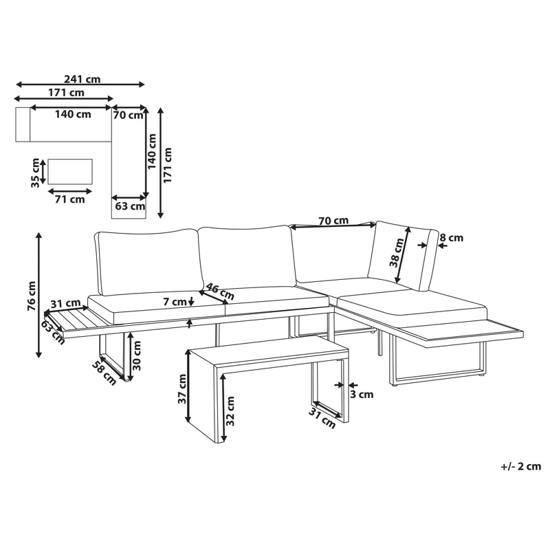 Hjørnesofa udendørs med bord 4-personers Pienza højrevendt - Grå/Brun/Sort - Have - Udendørs miljø - Altan & terrasse - Altanmøbler