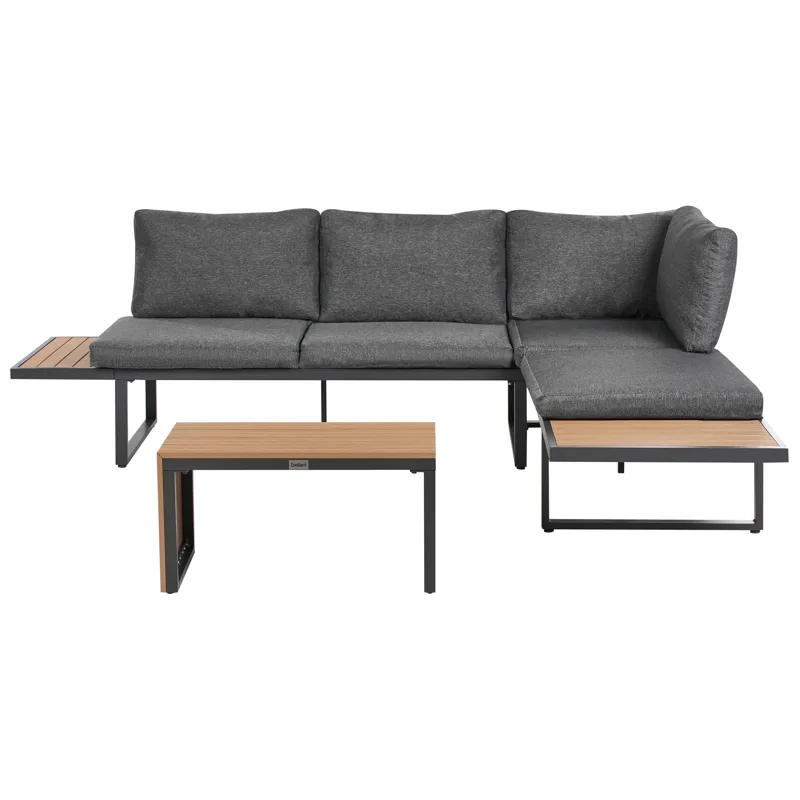 Hjørnesofa udendørs med bord 4-personers Pienza højrevendt, Grå/Brun/Sort