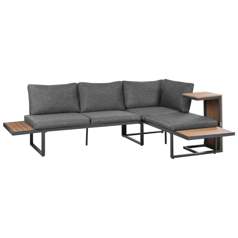 Hjørnesofa udendørs med bord 4-personers Pienza højrevendt - Grå/Brun/Sort - Have - Udendørs miljø - Altan & terrasse - Altanmøbler