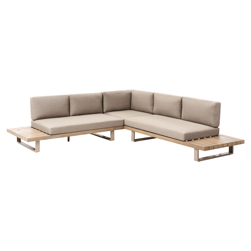 Hjørnesofa udendørs med bord 5-personers Mykonos højrevendt akacietræ - Beige/Brun - Havemøbler - Loungemøbler - Sofagrupper udendørs
