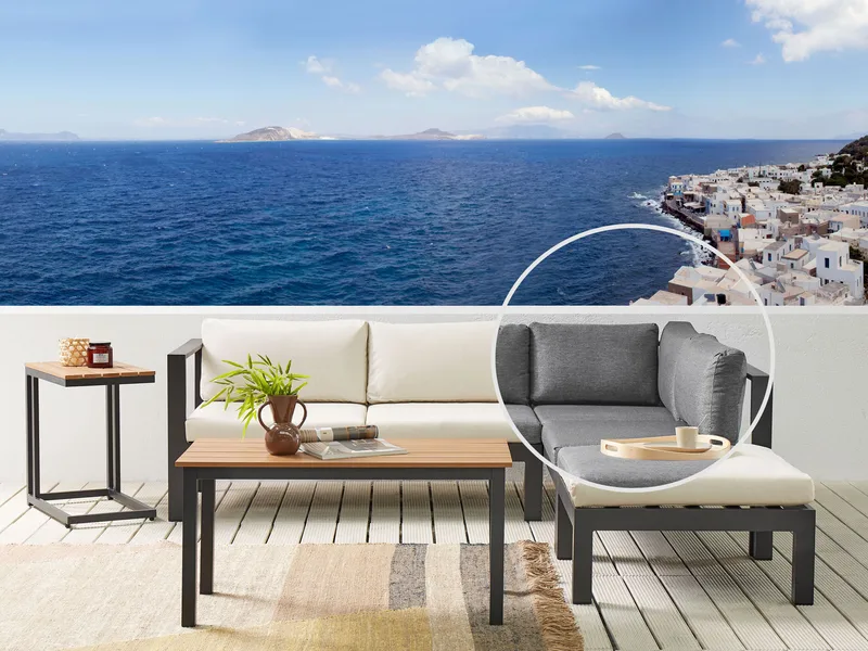 Hjørnesofa udendørs med bord 5-personers Messina venstrevendt - Sort/Beige/Grå - Have - Udendørs miljø - Altan & terrasse - Altanmøbler