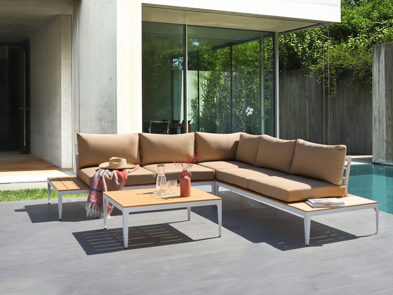 Hjørnesofa udendørs med bord 5-personers Positano - Brun/Hvid/Brun - Have - Udendørs miljø - Altan & terrasse - Altanmøbler