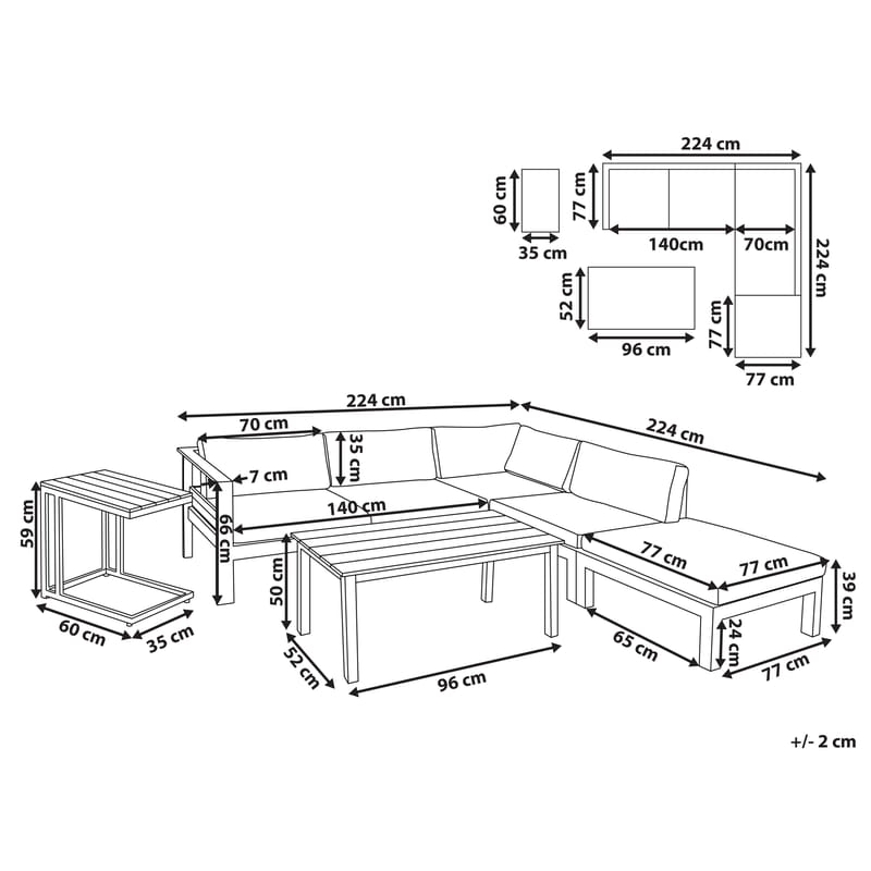 Hjørnesofa udendørs med bord 5-personers Messina venstrevendt - Sort/Beige/Grå - Have - Udendørs miljø - Altan & terrasse - Altanmøbler
