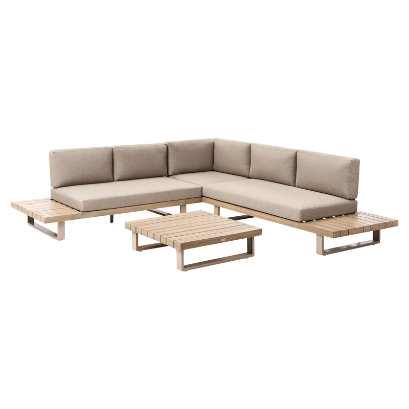 Hjørnesofa udendørs med bord 5-personers Mykonos højrevendt akacietræ - Beige/Brun - Havemøbler - Loungemøbler - Sofagrupper udendørs
