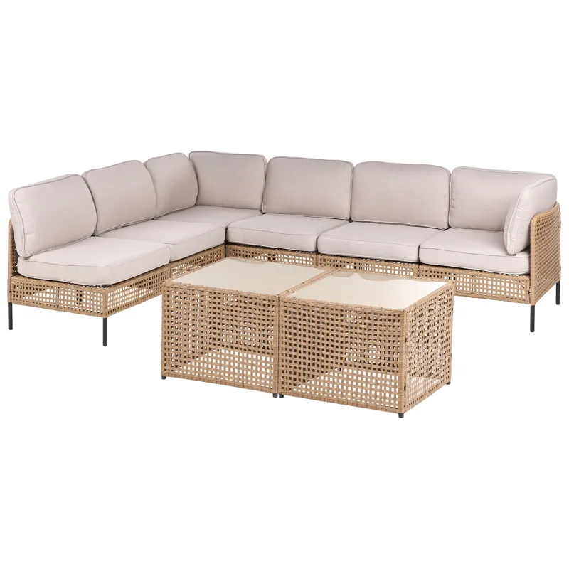 Hjørnesofa udendørs med bord 6-personers Omegana modulær kunstflet - Beige/Sort - Have - Udendørs miljø - Altan & terrasse - Altanmøbler