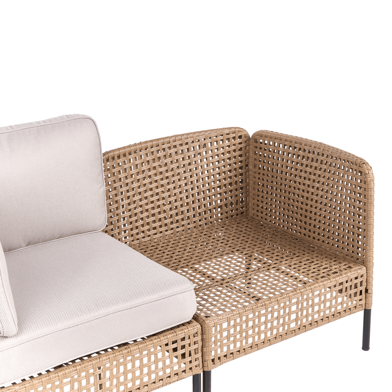 Hjørnesofa udendørs med bord 6-personers Omegana modulær kunstflet - Beige/Sort - Have - Udendørs miljø - Altan & terrasse - Altanmøbler