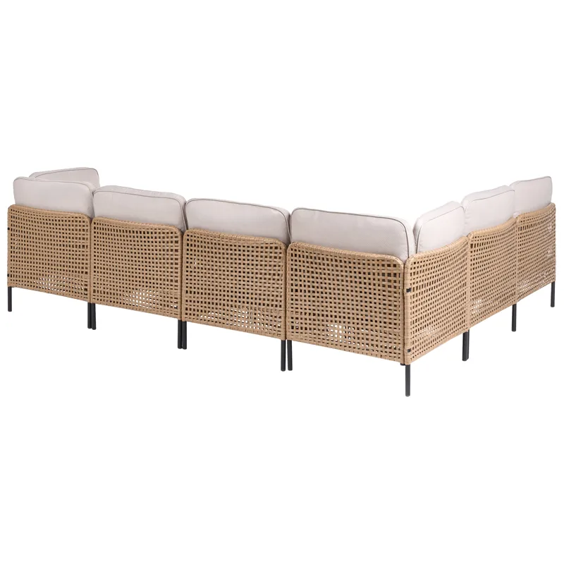 Hjørnesofa udendørs med bord 6-personers Omegana modulær kunstflet - Beige/Sort - Have - Udendørs miljø - Altan & terrasse - Altanmøbler
