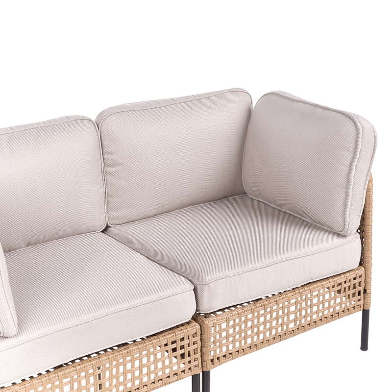 Hjørnesofa udendørs med bord 6-personers Omegana modulær kunstflet - Beige/Sort - Have - Udendørs miljø - Altan & terrasse - Altanmøbler