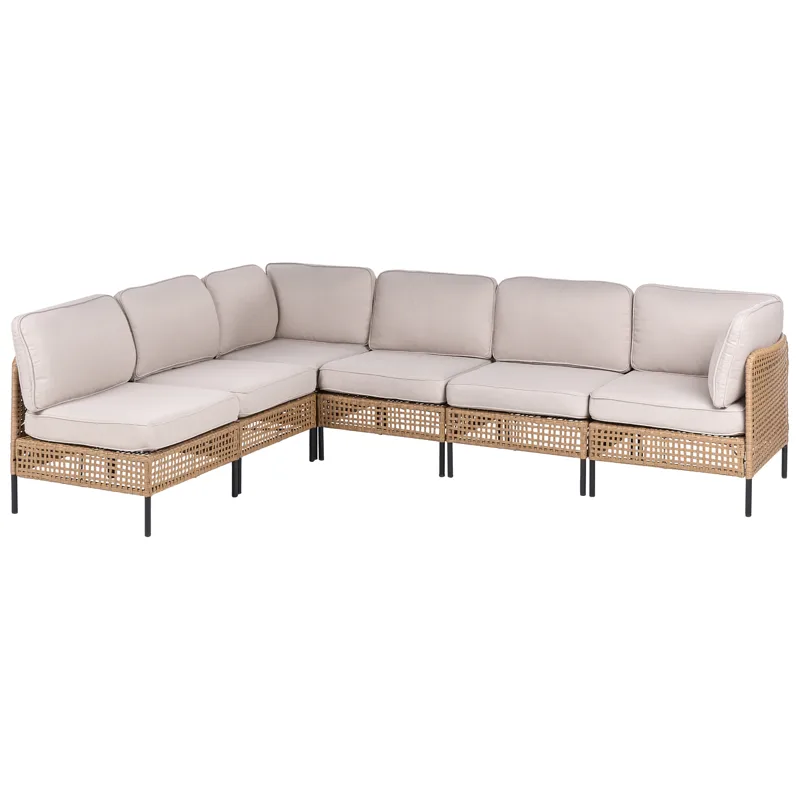Hjørnesofa udendørs med bord 6-personers Omegana modulær kunstflet - Beige/Sort - Have - Udendørs miljø - Altan & terrasse - Altanmøbler