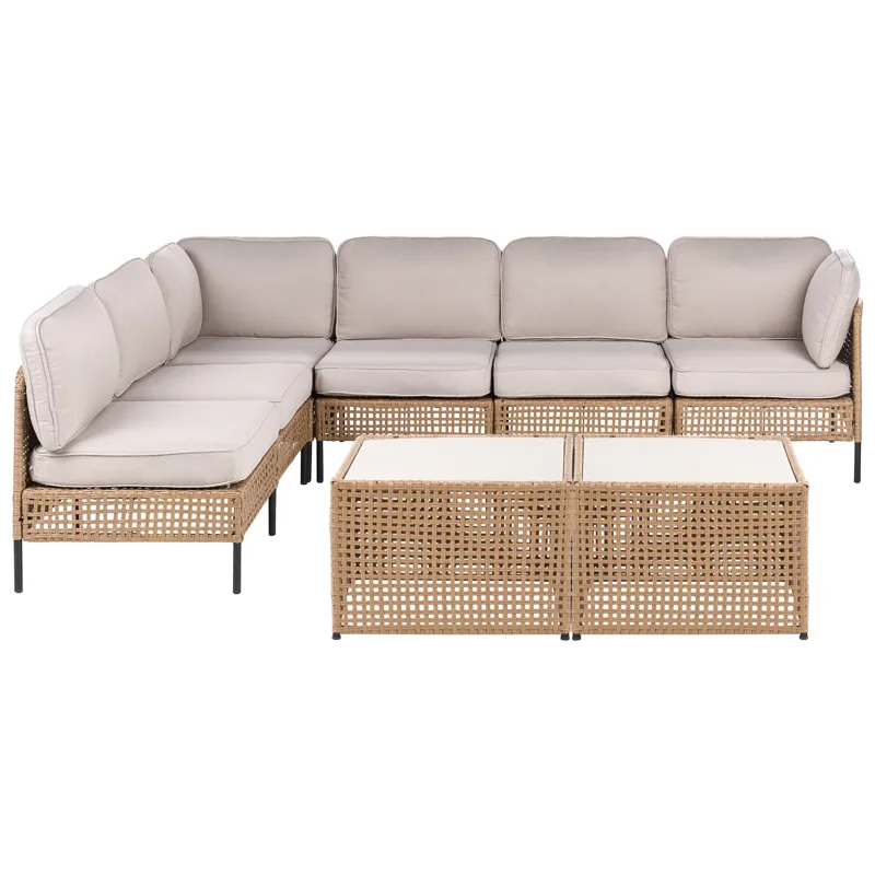 Hjørnesofa udendørs med bord 6-personers Omegana modulær kunstflet, Beige/Sort