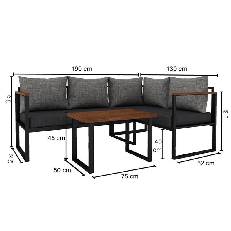 Hue 3-personers Sofagruppe Udendørs - Grå/Antracit - Have - Udendørs miljø - Altan & terrasse - Altanmøbler
