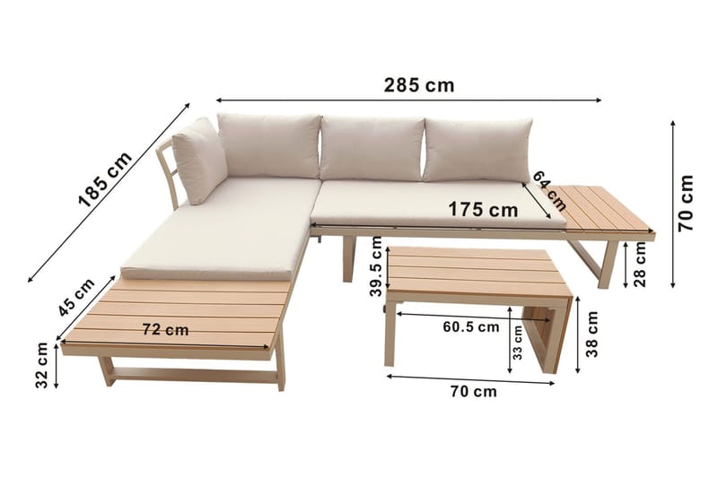 Lainelle 4-personers sofagruppe til altan og terrasse med beige hynder - Beige - Have - Udendørs miljø - Altan & terrasse - Altanmøbler