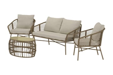 Lipari sofagruppe 2-personers sofa + 2 lænestole med bord udendørs - Brun - Havemøbler - Loungemøbler - Sofagrupper udendørs