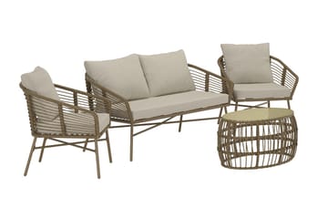 Lipari sofagruppe 2-personers sofa + 2 lænestole med bord udendørs - Brun - Havemøbler - Loungemøbler - Sofagrupper udendørs