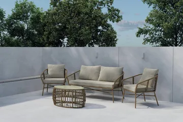 Lipari sofagruppe 2-personers sofa + 2 lænestole med bord udendørs - Brun - Havemøbler - Loungemøbler - Sofagrupper udendørs