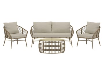 Lipari sofagruppe 2-personers sofa + 2 lænestole med bord udendørs - Brun - Havemøbler - Loungemøbler - Sofagrupper udendørs