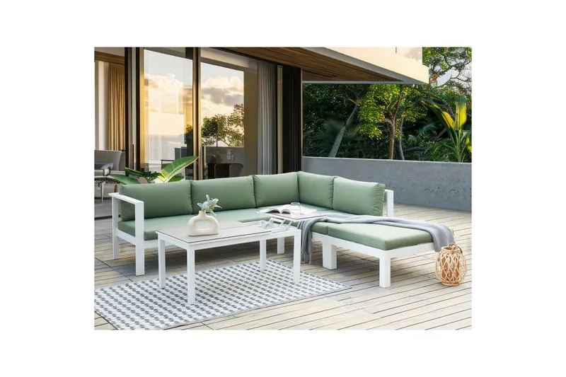 Loungegrupp 5-sits Beliani Messina Grön/vit/grå Green||White||Grey - Havemøbler - Loungemøbler - Sofagrupper udendørs