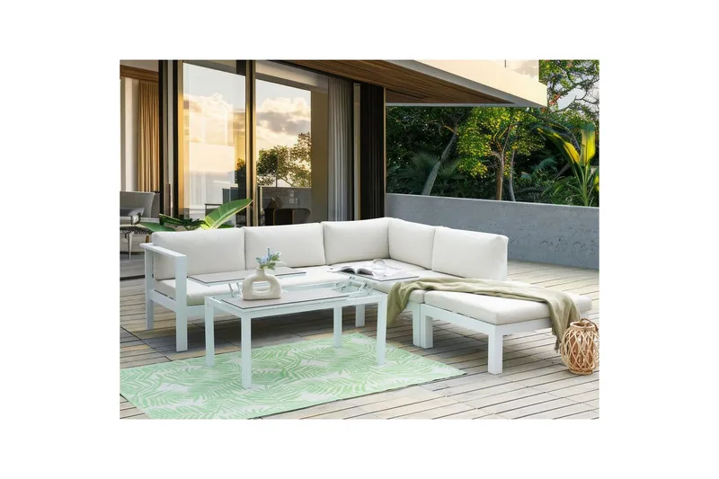 Loungegrupp 5-sits Beliani Messina Grön/vit/grå White||Grey - Havemøbler - Loungemøbler - Sofagrupper udendørs