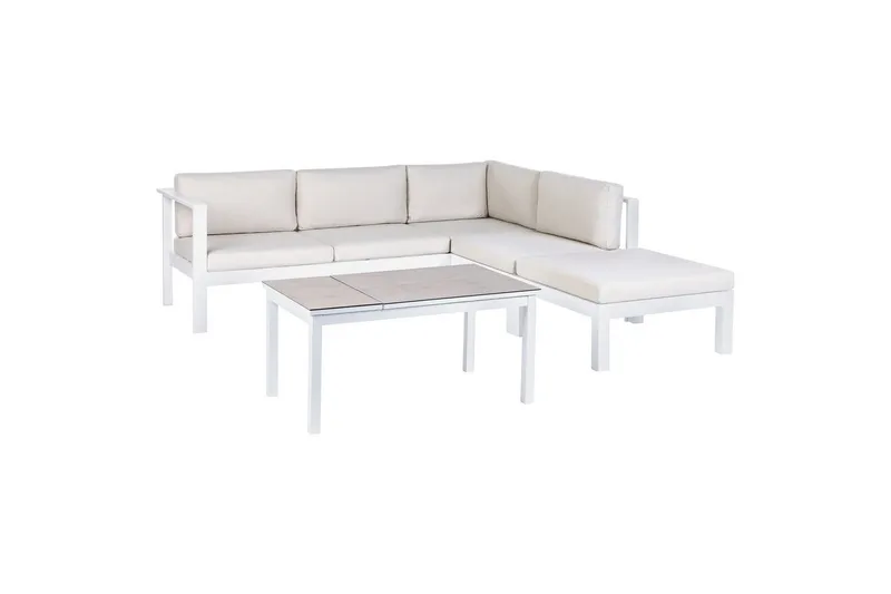 Loungegrupp 5-sits Beliani Messina Grön/vit/grå White||Grey - Havemøbler - Loungemøbler - Sofagrupper udendørs