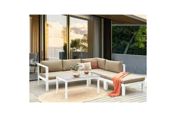 Loungegrupp 5-sits Beliani Messina Grön/vit/grå White||Grey||Beige - Havemøbler - Loungemøbler - Sofagrupper udendørs