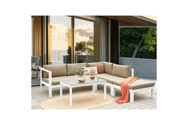 Loungegrupp 5-sits Beliani Messina Grön/vit/grå White||Grey||Beige - Havemøbler - Loungemøbler - Sofagrupper udendørs