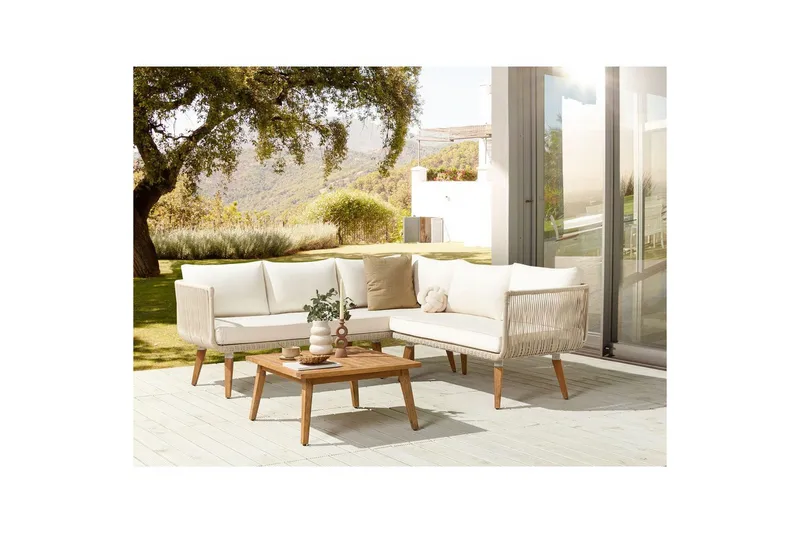 Loungegrupp Beliani Alcamo Beige||Light wood||White - Havemøbler - Loungemøbler - Sofagrupper udendørs