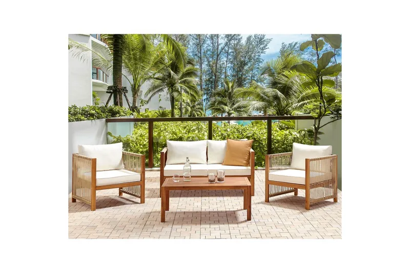Loungegrupp Beliani Antria Ljus trä/beige Light wood||Beige - Havemøbler - Loungemøbler - Sofagrupper udendørs