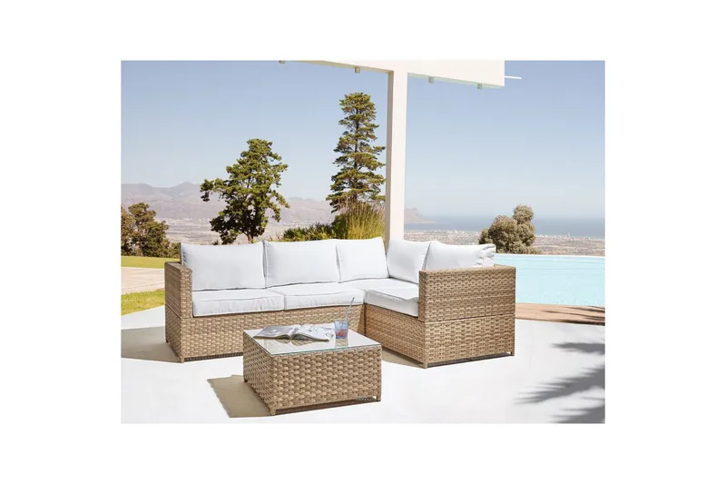 Loungegrupp Beliani Avola White||Natural - Havemøbler - Loungemøbler - Sofagrupper udendørs
