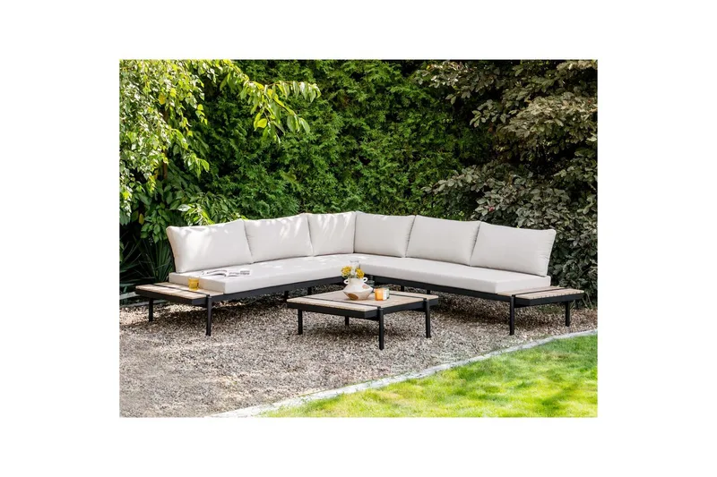 Loungegrupp Beliani Bellariva White||Light wood||Black - Havemøbler - Loungemøbler - Sofagrupper udendørs