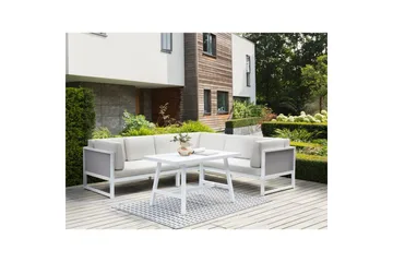 Loungegrupp Beliani Castella/Fratte Grön/vit/grå White||Grey - Havemøbler - Loungemøbler - Sofagrupper udendørs