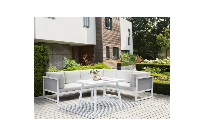 Loungegrupp Beliani Castella/Fratte Grön/vit/grå White||Grey - Havemøbler - Loungemøbler - Sofagrupper udendørs