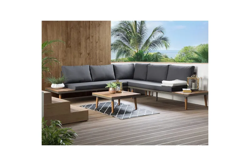 Loungegrupp Beliani Corato Grå/mörkt trä/ljust trä Grey||Dark wood||Light wood - Havemøbler - Loungemøbler - Sofagrupper udendørs