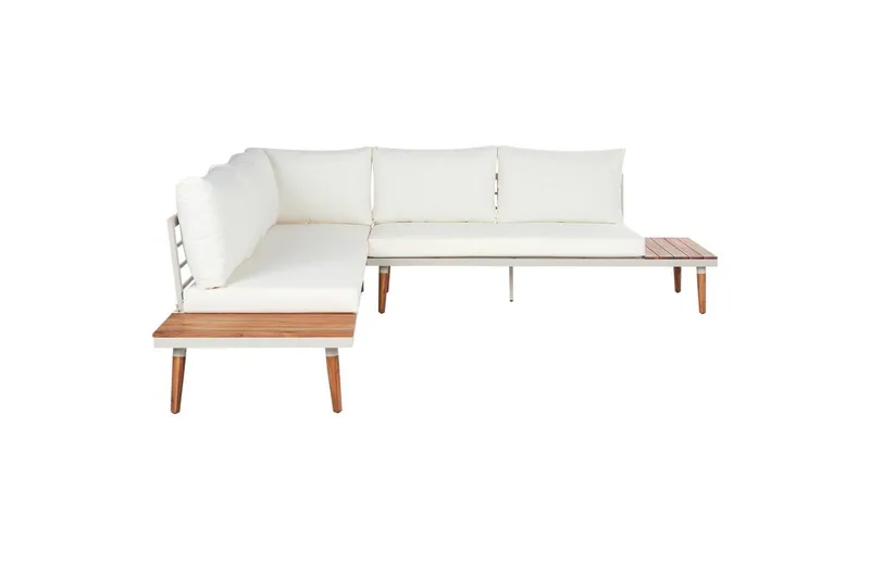 Loungegrupp Beliani Corato Grå/mörkt trä/ljust trä White||Light wood - Havemøbler - Loungemøbler - Sofagrupper udendørs