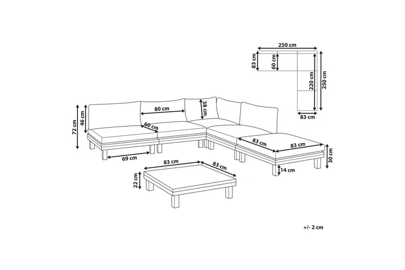 Loungegrupp Beliani Frazzano Grey||Light wood - Havemøbler - Loungemøbler - Sofagrupper udendørs