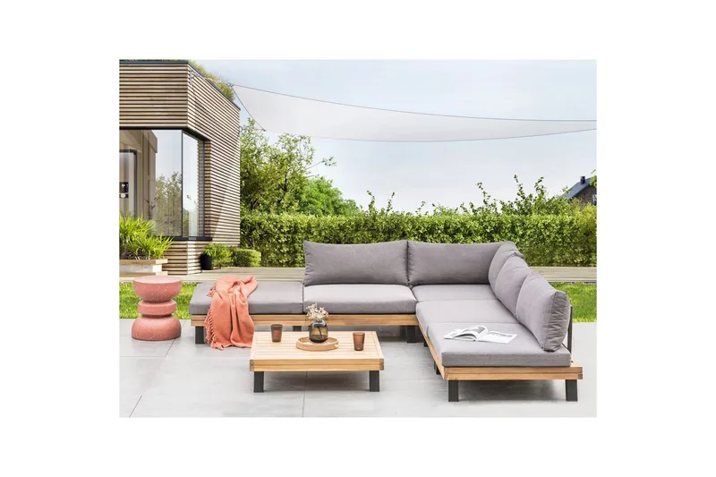 Loungegrupp Beliani Frazzano Grey||Light wood - Havemøbler - Loungemøbler - Sofagrupper udendørs